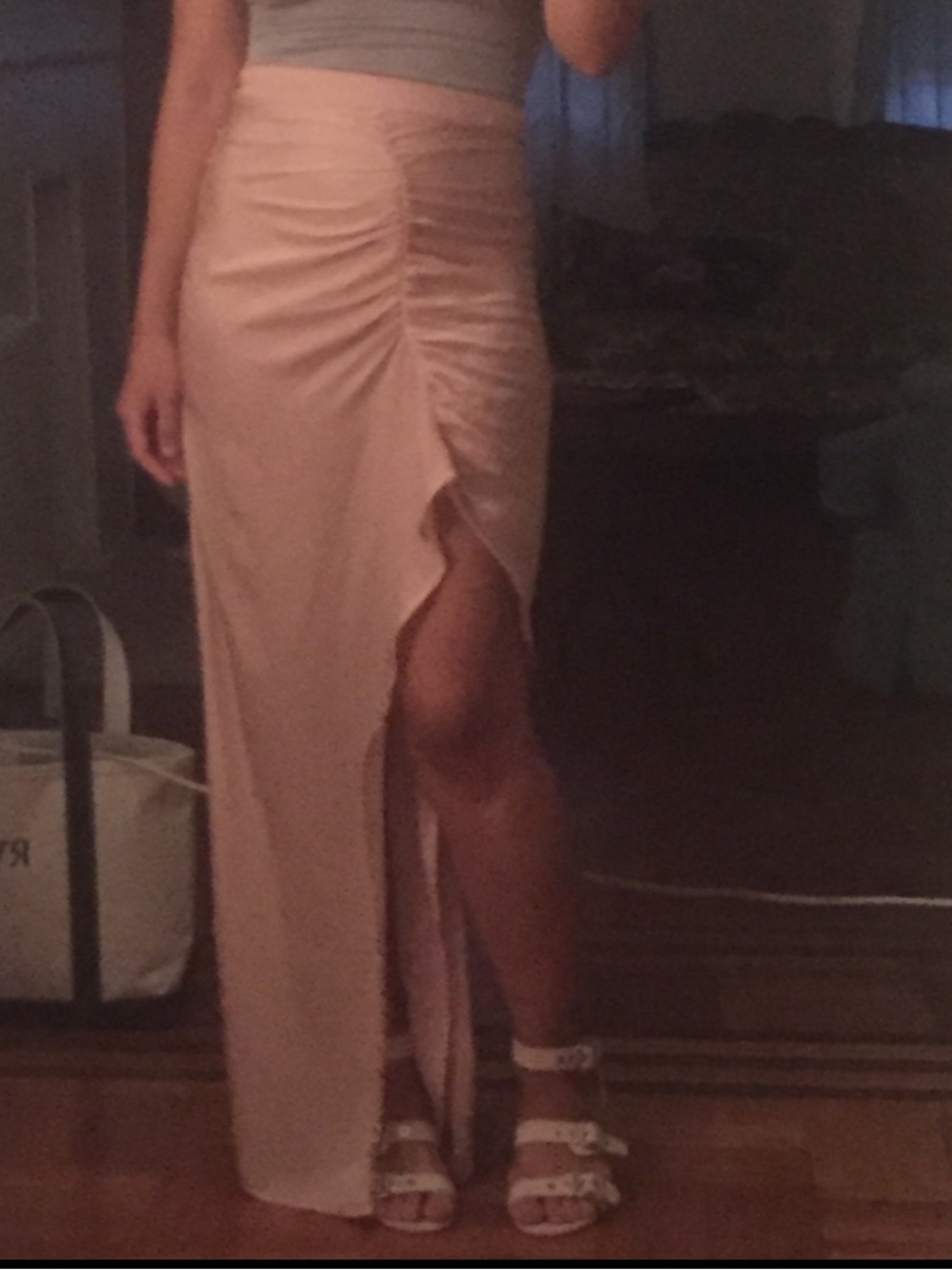 Lioness Blush Pink Ruched High-Slit Maxi Skirt